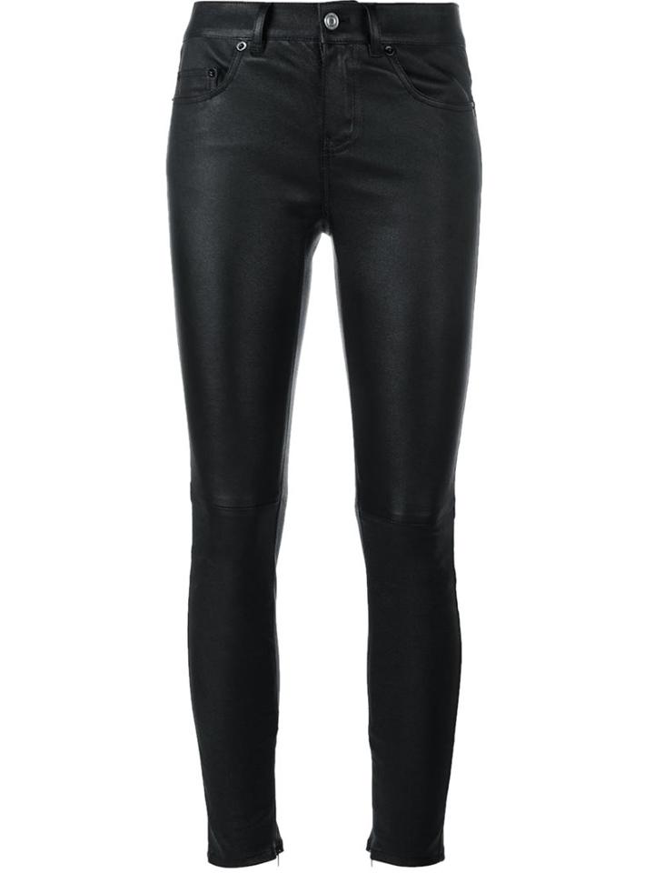 Saint Laurent Slim Fit Leather Trousers, Women's, Size: 34, Black, Cotton/lamb Skin/spandex/elastane