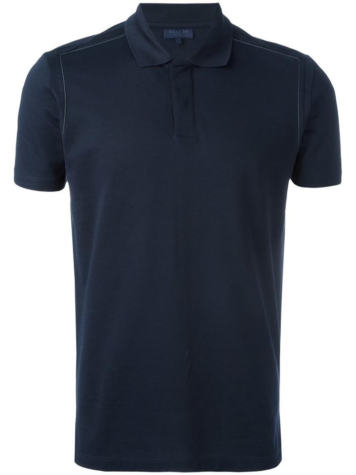 Lanvin Stitch Detail Polo Shirt, Men's, Size: Large, Blue, Cotton