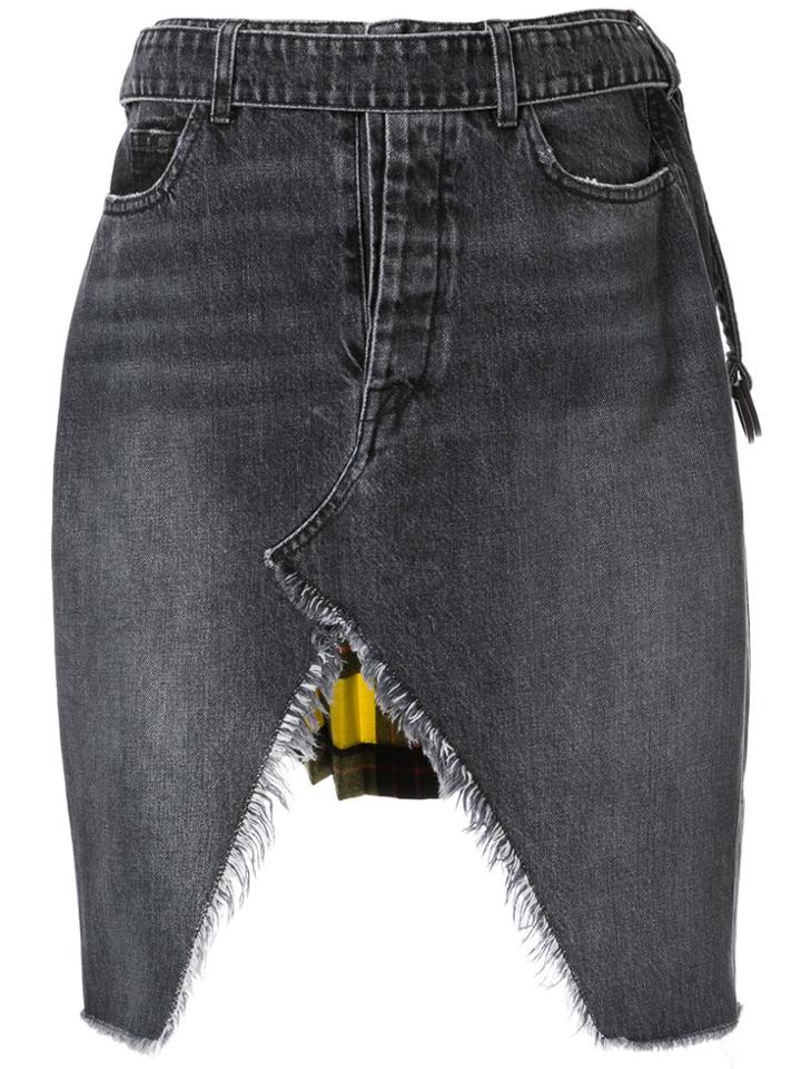 Unravel Project Contrast Front Slit Denim Skirt - Grey