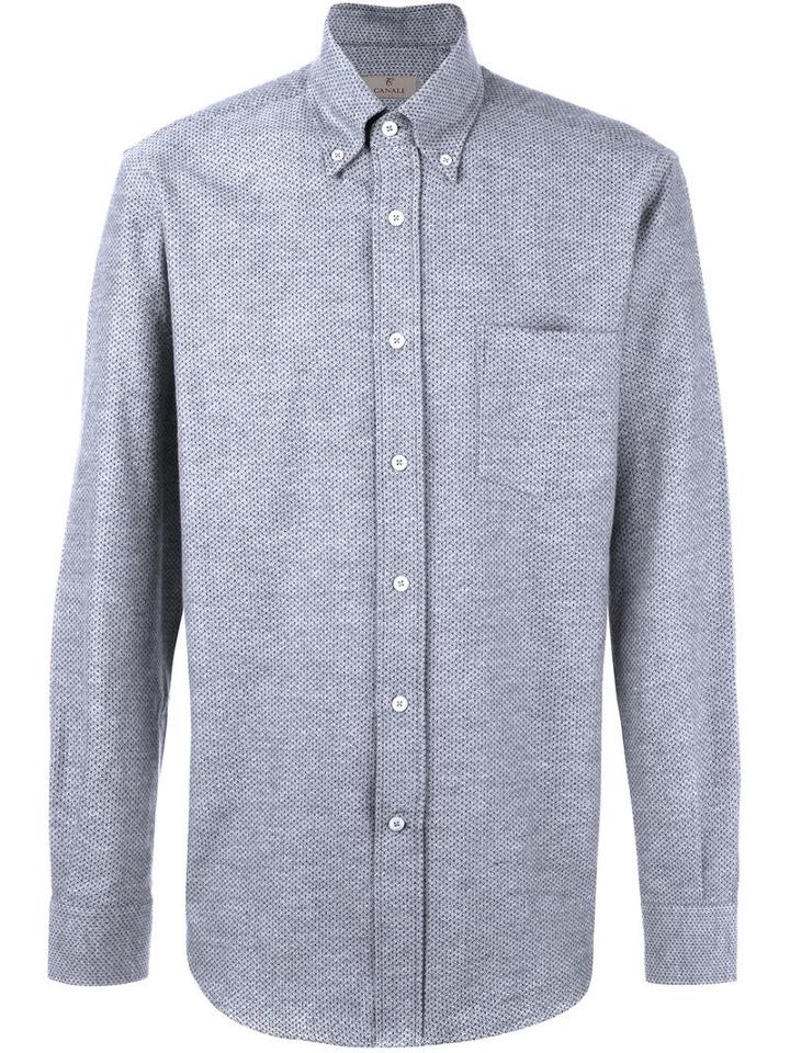 Canali Slim-fit Patterned Shirt, Men's, Size: Medium, Grey, Cotton