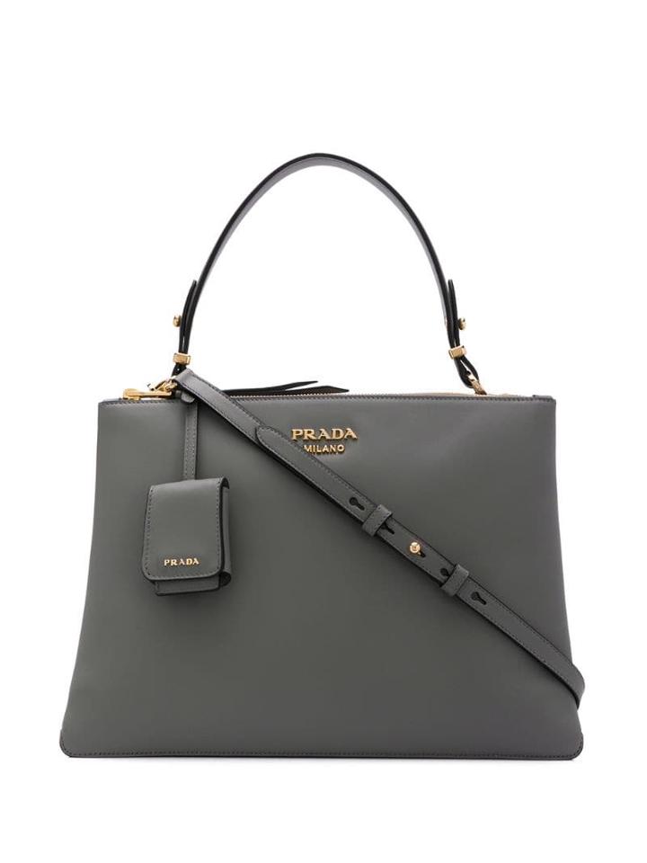 Prada Logo Plaque Tote Bag - Grey