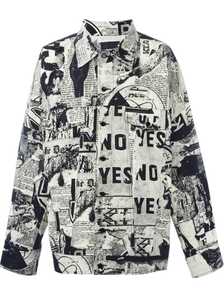 Ktz Newspaper Print Jacket, Men's, Size: Xs, Black, Cotton