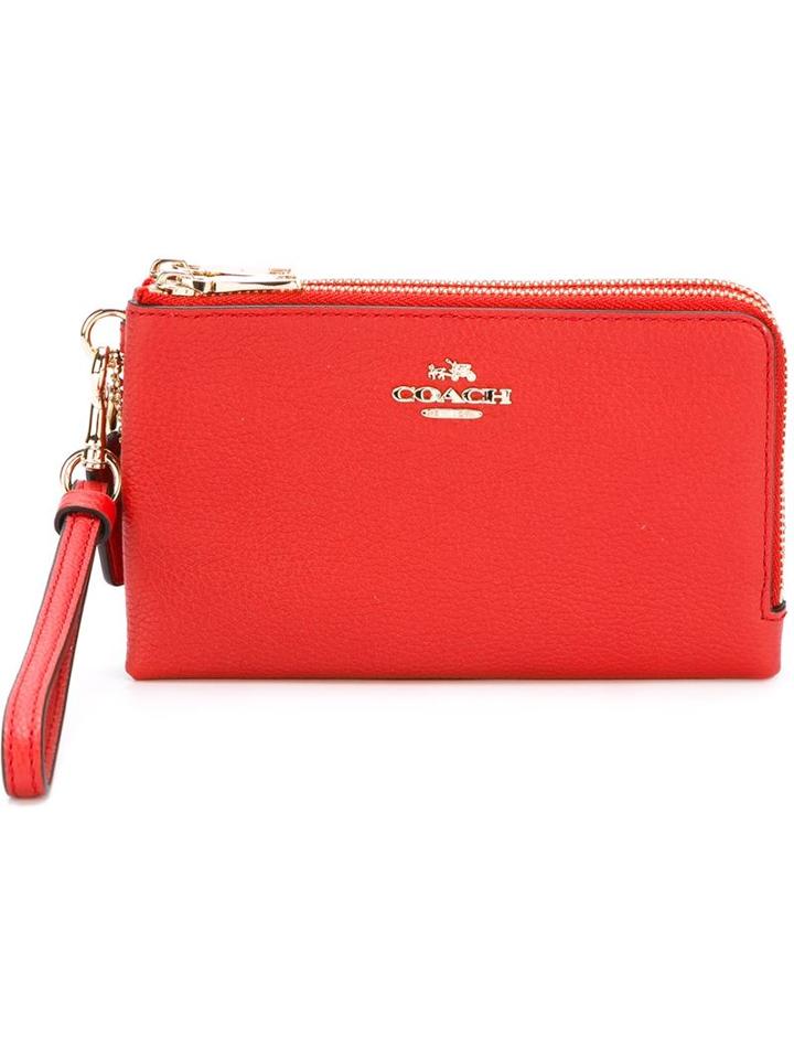 Coach Zipped Wristlet, Women's, Red, Leather