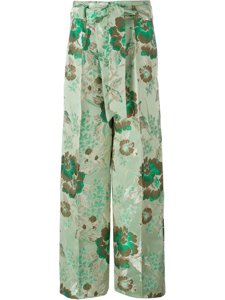 Christian Pellizzari Floral Brocade Trousers, Women's, Size: 40, Green, Viscose/acetate/polyester