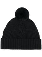 N.peal Fur Bobble Hat, Women's, Black, Rabbit Fur/cashmere