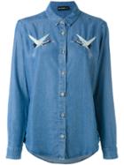 The Kooples - Birds Embroideries Denim Shirt - Women - Polyester/lyocell - S, Blue, Polyester/lyocell