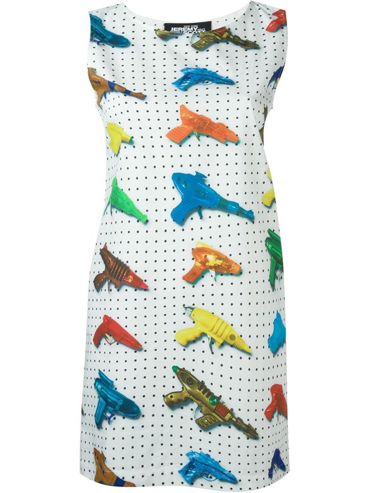 Jeremy Scott Watergun Print Fitted Dress, Women's, Size: 40, White, Cotton