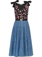 Miu Miu Floral-print Pleated Dress - Blue