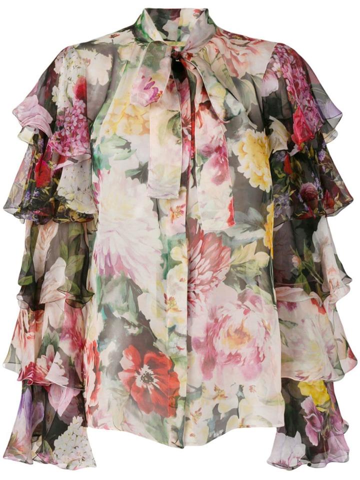 Dolce & Gabbana Ruffled Sleeves Floral Shirt - Pink