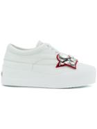 Miu Miu Crystal Embellished Heart Patch Sneakers - White