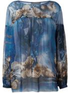Alberta Ferretti Seashells Print Blouse, Women's, Size: 48, Blue, Silk