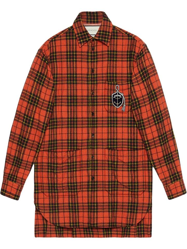 Gucci Oversize Check Wool Shirt With Anchor - Orange