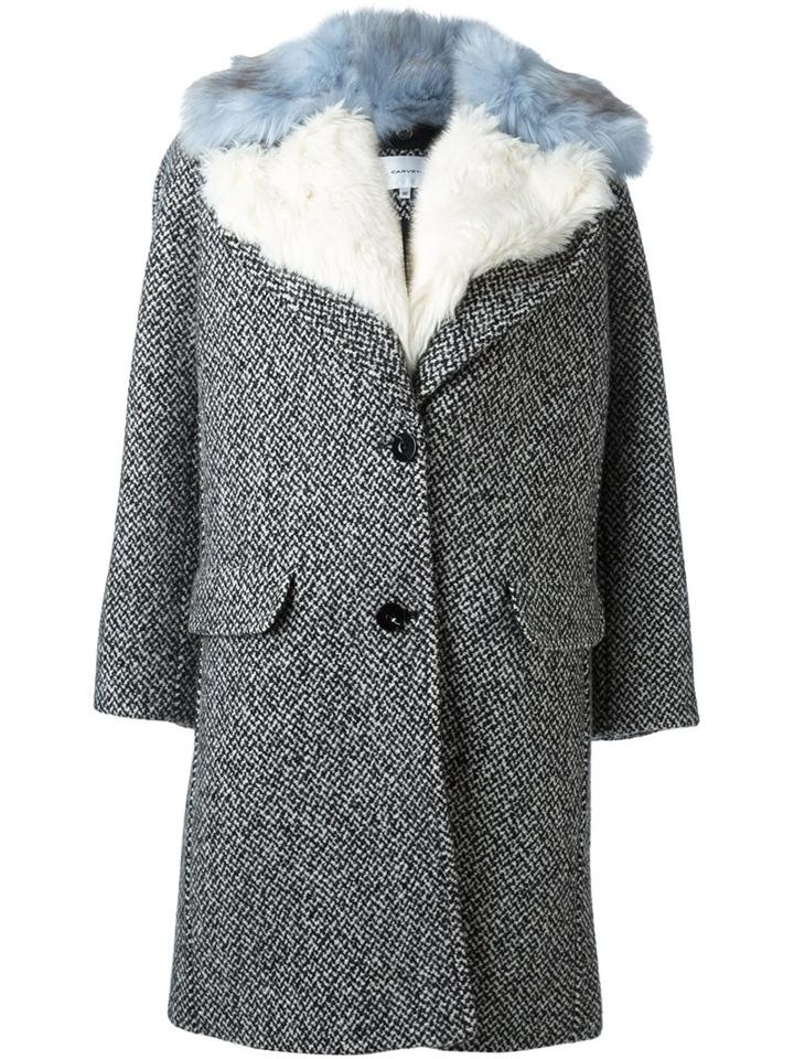 Carven Fur Trimmed Lapel Coat