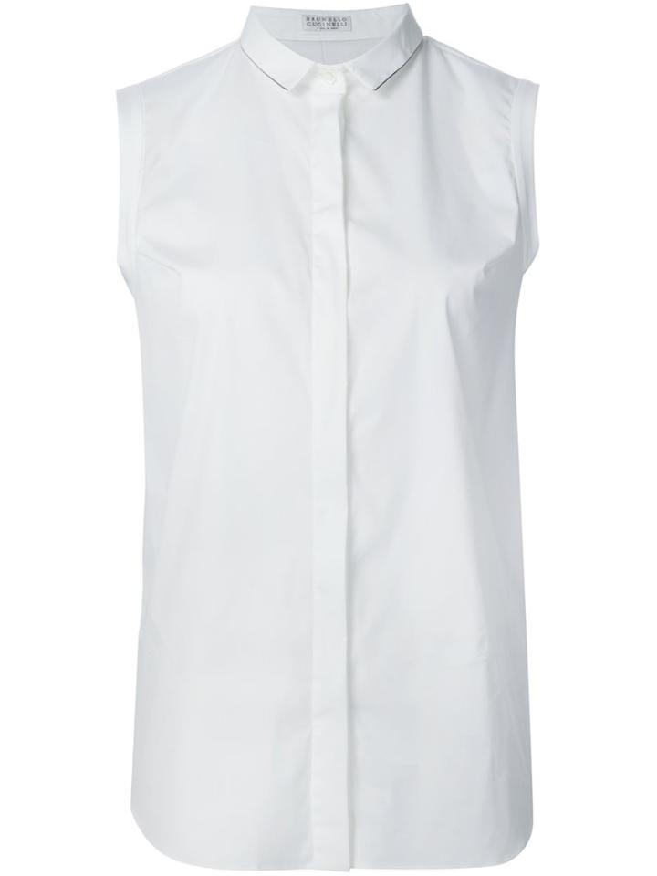 Brunello Cucinelli Sleeveless Shirt, Women's, Size: Small, White, Cotton/polyamide/spandex/elastane