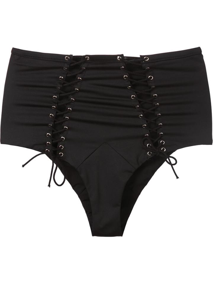 Fleur Du Mal Lace Up High Waist Bikini Bottom - Black
