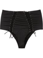 Fleur Du Mal Lace Up High Waist Bikini Bottom - Black