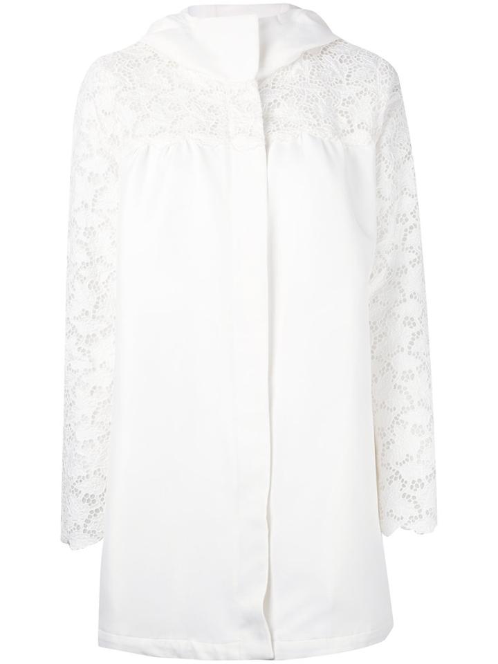 Moncler Gamme Rouge Lace Sleeve Coat, Women's, Size: 0, White, Silk/nylon