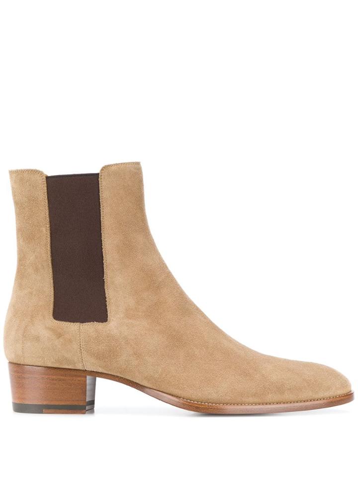 Saint Laurent Suede Chelsea Boots - Neutrals