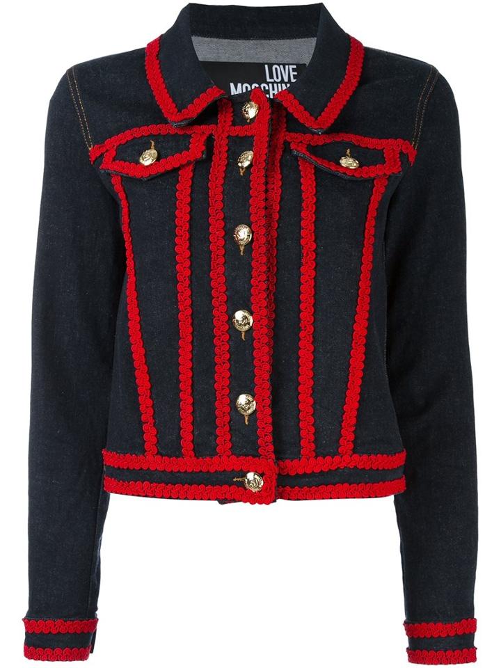 Love Moschino Contrasting Trim Denim Jacket, Women's, Size: 40, Blue, Cotton/spandex/elastane/polyester