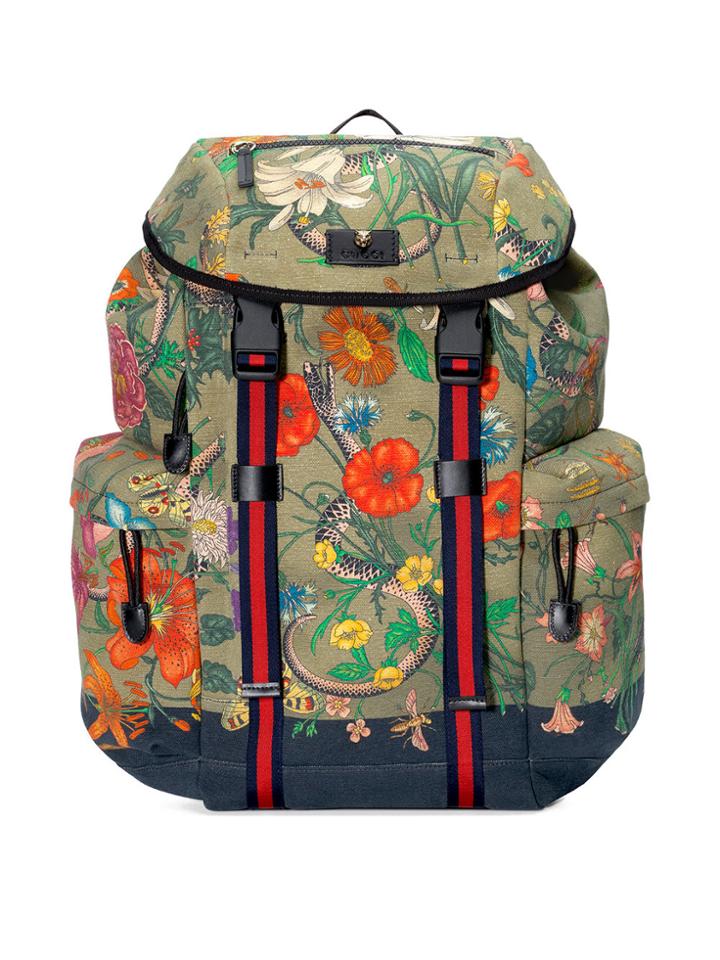 Gucci Flora Snake Print Backpack - Green