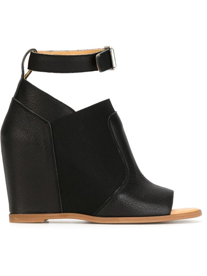 Mm6 Maison Margiela Ankle Strap Wedge Sandals, Women's, Size: 38, Black, Leather