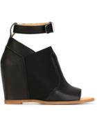 Mm6 Maison Margiela Ankle Strap Wedge Sandals, Women's, Size: 38, Black, Leather