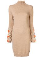Onefifteen Embroidered Check Roll Neck Dress - Brown