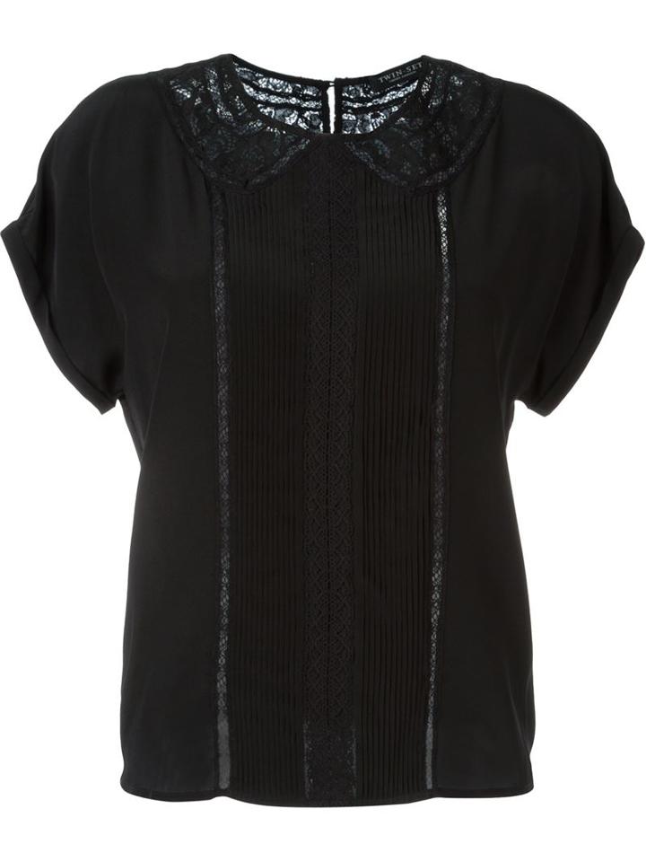 Twin-set Pleated Bib Shortsleeved Top, Women's, Size: Xs, Black, Silk/cotton/polyamide