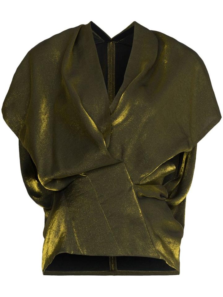 Poiret Short-sleeve Drape Velvet Top - Green