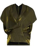Poiret Short-sleeve Drape Velvet Top - Green