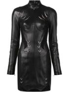 Mugler Turtleneck Fitted Dress, Women's, Size: 36, Black, Leather
