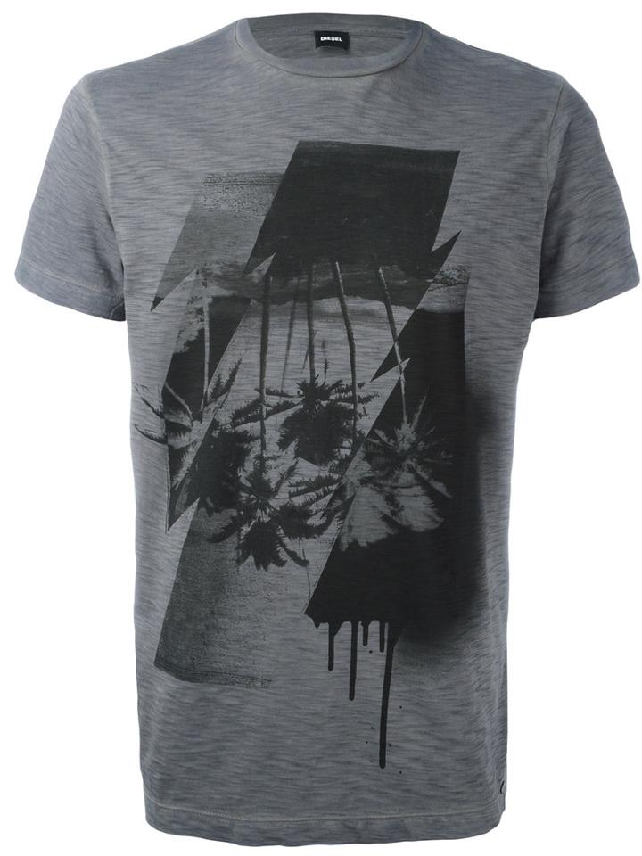 Diesel Printed Motif T-shirt, Men's, Size: Large, Grey, Cotton