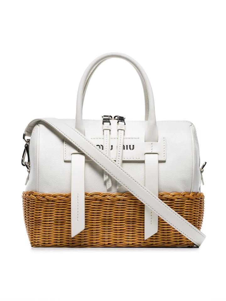 Miu Miu White Wicker And Madras Leather Bag
