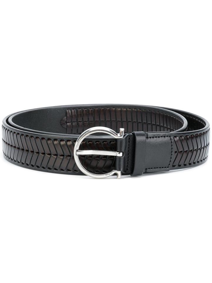 Salvatore Ferragamo - Woven Gancio Belt - Men - Leather - 105, Black, Leather