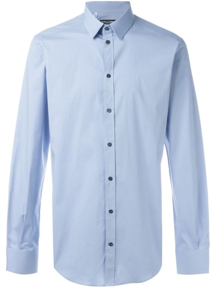Dolce & Gabbana Gold Fit Poplin Shirt, Men's, Size: 40, Blue, Cotton/spandex/elastane