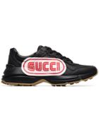 Gucci Black Rhyton Logo Print Leather Sneakers