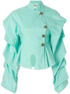 A.w.a.k.e. Ruffle-sleeve Peplum Shirt - Green
