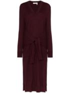 Chloé V-neck Knitted Waist Tie Wool Dress - Red