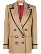 Sara Battaglia Double-breasted Trimmed Blazer - Brown