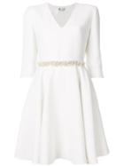 Lanvin Pearl Belted V-neck Dress - White