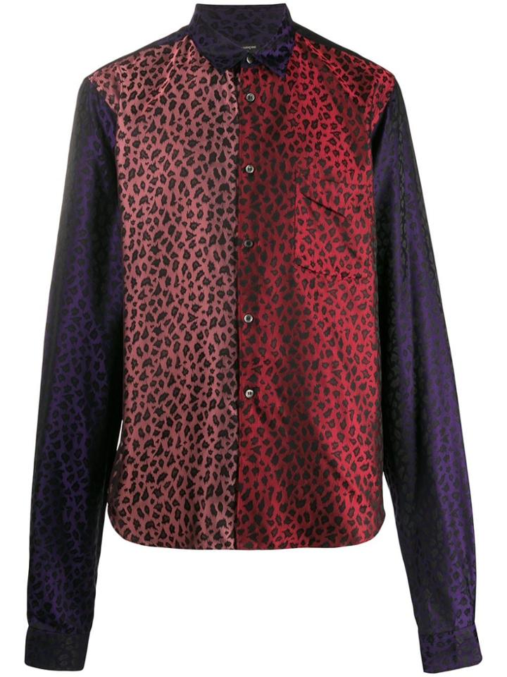 Comme Des Garçons Homme Plus Colour Block Leopard-print Satin Shirt -