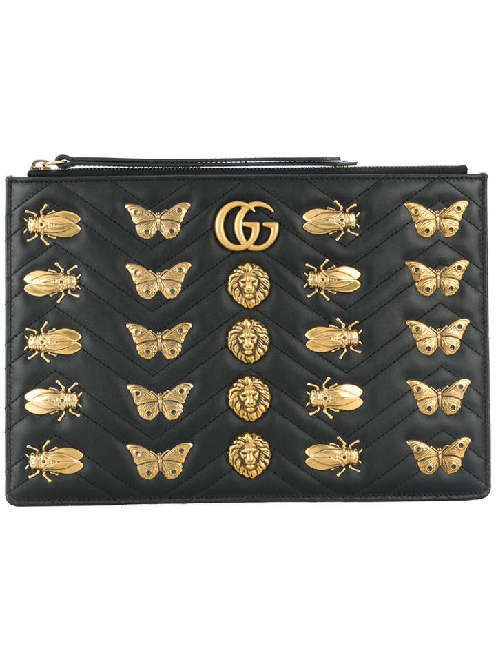 Gucci Gg Marmont Animal Studs Pouch - Black