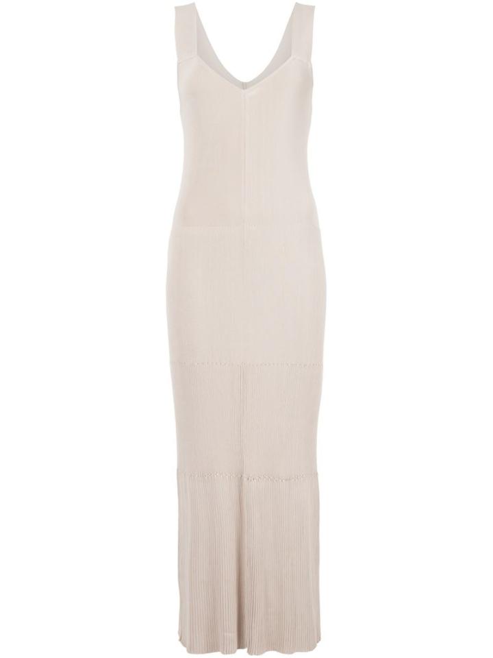Calvin Klein Collection Fitted V-neck Dress, Women's, Size: Small, Nude/neutrals, Viscose