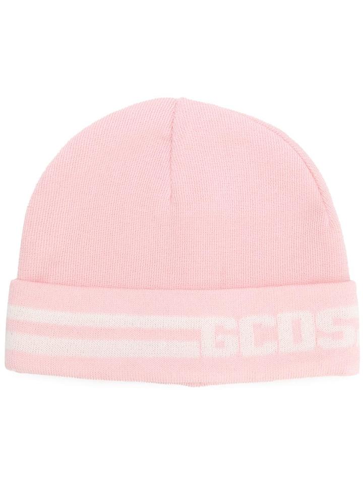Gcds Logo Knit Beanie - Pink