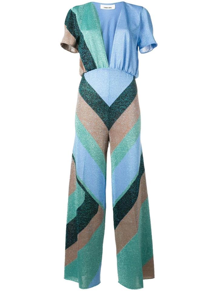 Circus Hotel Plunge-neck Jumpsuit - Blue