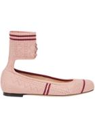 Fendi Striped Open Work Ballerinas - Pink & Purple
