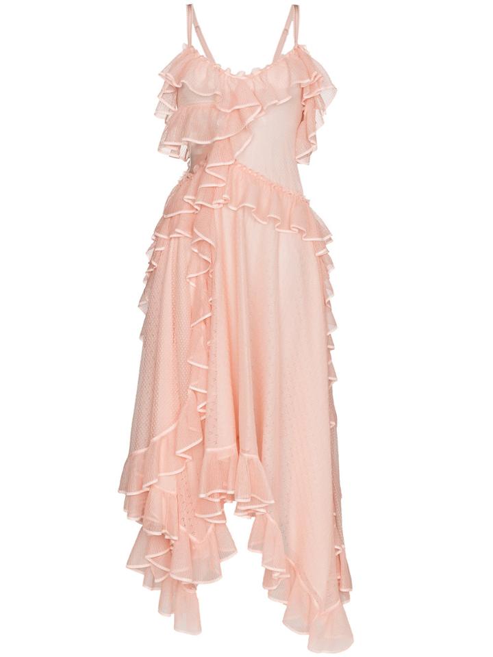 Alexander Mcqueen Asymmetric Ruffled Silk Gown - Pink & Purple