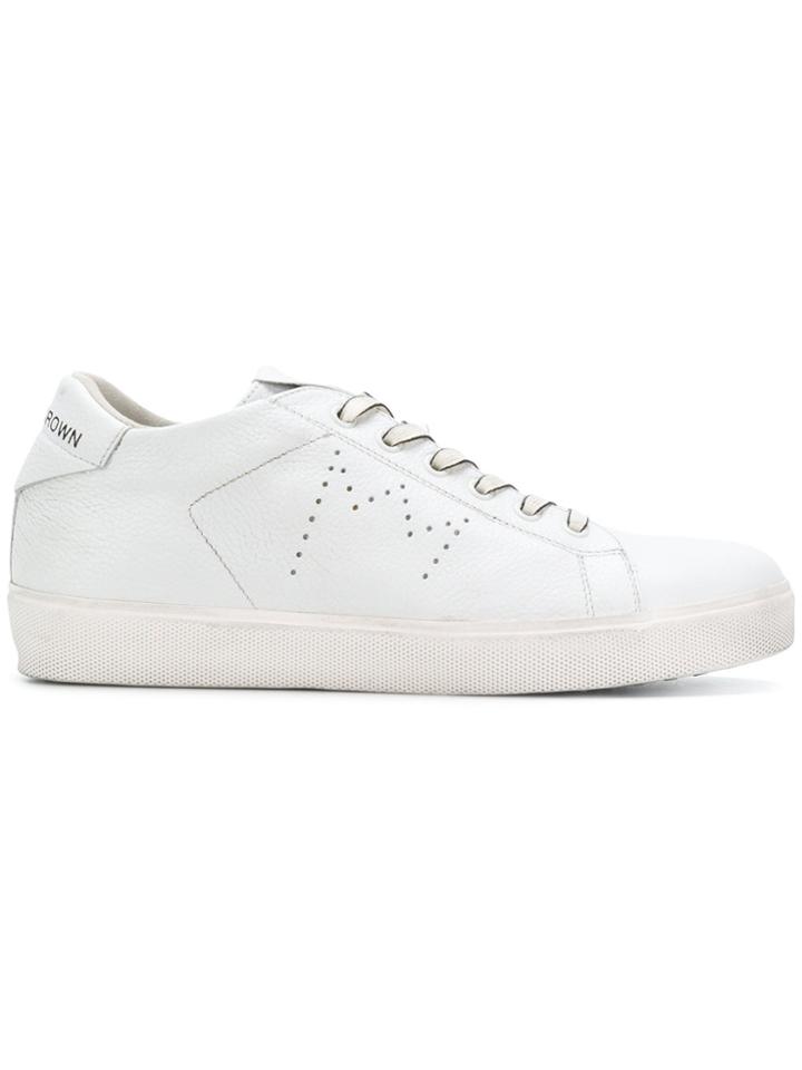 Leather Crown Lace Up Perforated Sneakers - White