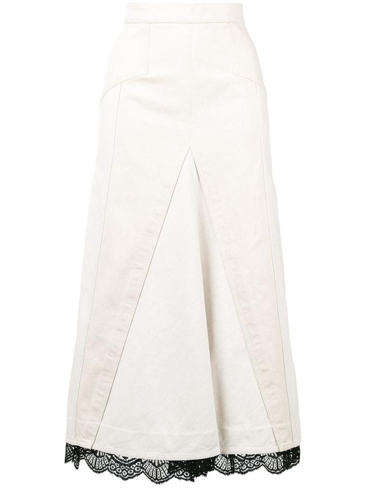 Alexander Mcqueen Lace Trim Denim Skirt - Neutrals