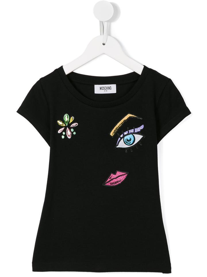 Moschino Kids Metallic Embroidered T-shirt, Girl's, Size: 10 Yrs, Black